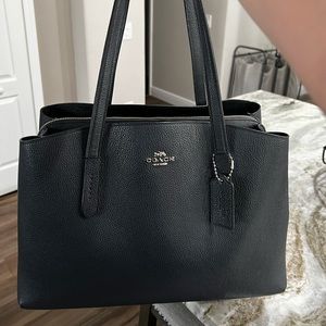 Coach Work Tote EUC navy blue pebble leather holds 15in laptop. Barely used